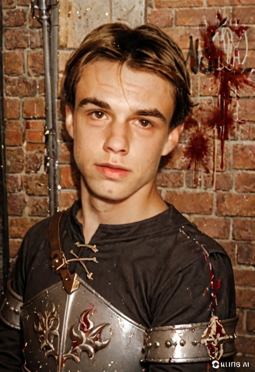(Xcurix:1.6),(in city:1.5), guy close portrait, black tshirt, medieval age, armor body paladin , blood in face, take s big sword, seriously  , fire,medieval war, , high definition,