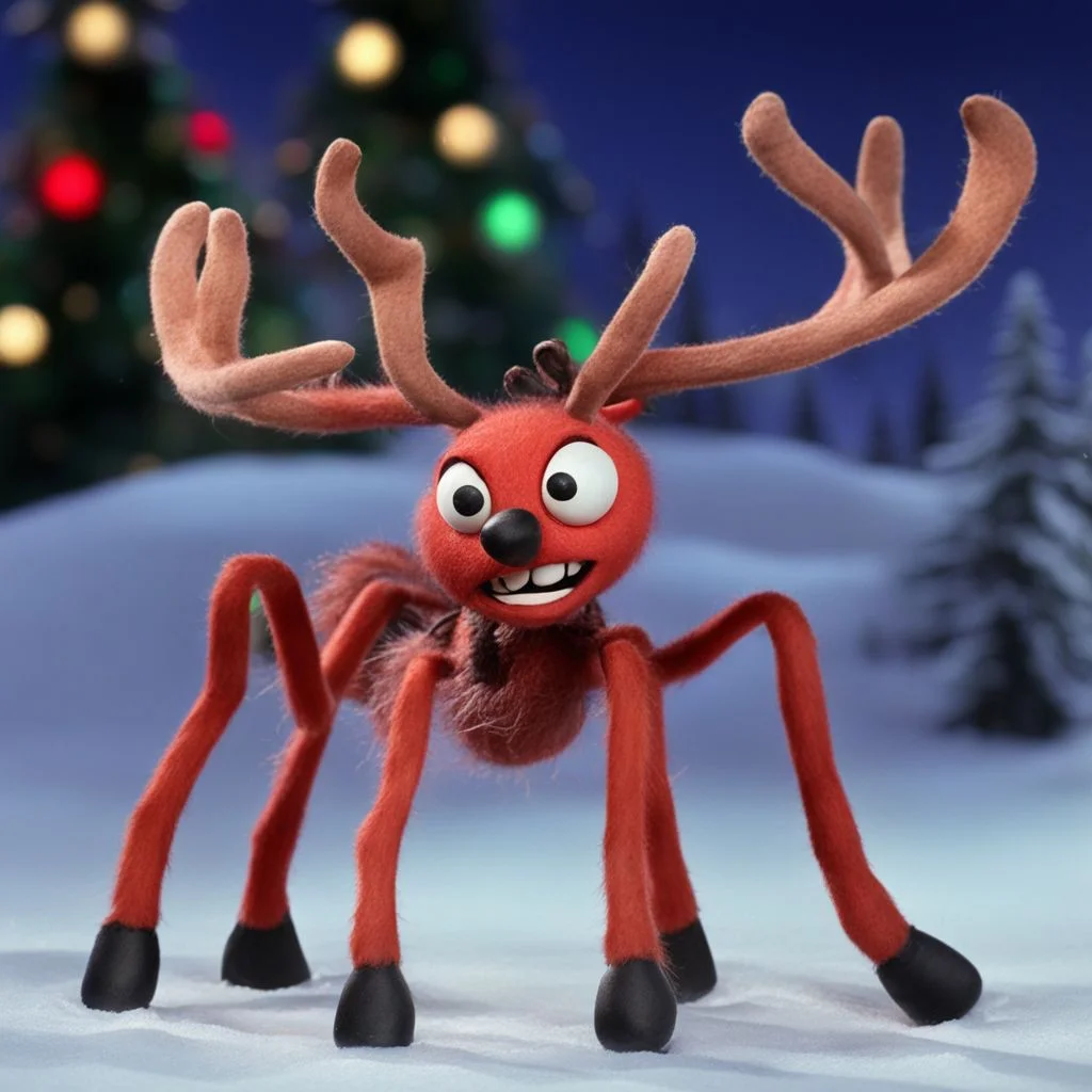 An evil Rudolph spider ClaymationX  <lora:SDXL-ClaymationX-Lora-000002:0.8>