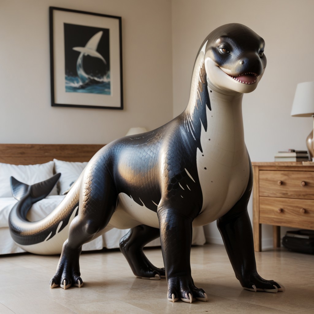 score_9, score_8_up, score_7_up, score_6_up, score_5_up, score_4_up, masterpiece, high quality, realistic, detailed, best quality, solo, rating_safe, source_furry, bedroom, smiling, seductive, looking at viewer, standing, AquaticDragon, dragon, scales, dolphin dragon, full body, black scales, white underbelly, two-tone skin, 1girl, female, feral, close up