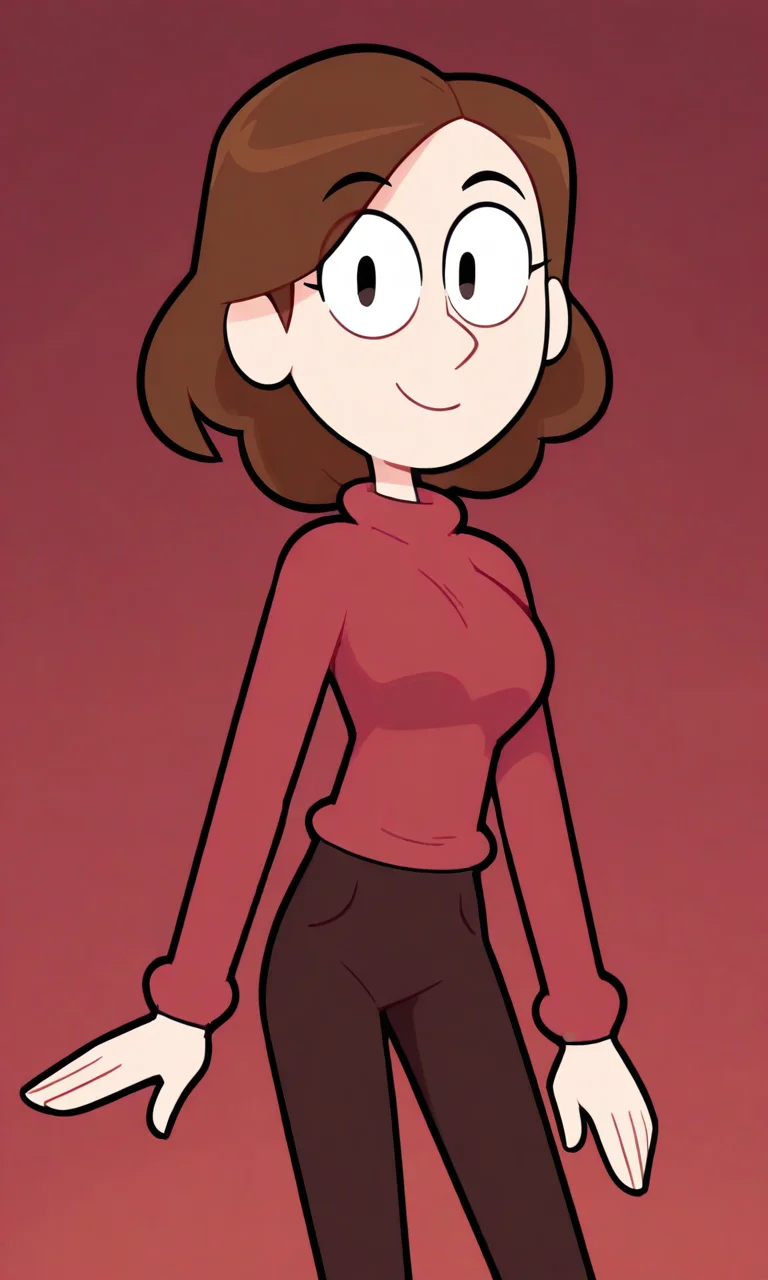 Johanna, brown hair, red sweater, brown pants,miscon