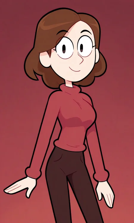 Johanna, brown hair, red sweater, brown pants,miscon
