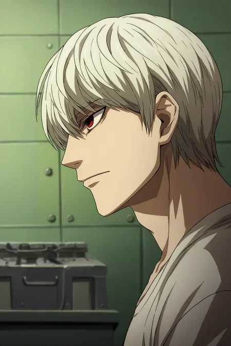zPDXL, score_9, score_8_up, score_7_up, rating_safe, intricate details, , depth of field, 1boy, sakata gintoki, gintama, white hair, red eyes, solo, profile, workshop, indoors, light, leaning on object, light smile, <lora:death_note_style_pony:1.12>, death_note_style, , <lora:sdxl_lightning_8step_lora:1>