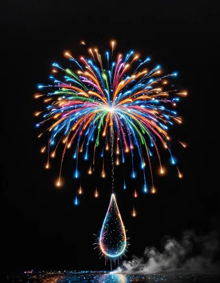 firwqrks trapped inside a falling raindrop in mid-air in front of a black background <lora:ral-firworx:1> ral-fireworx