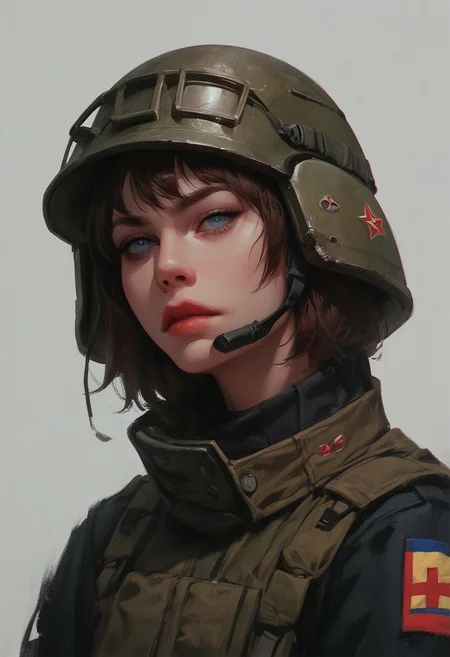 score_9,score_8_up,score_7_up, 1girl, russian soldier, armor, helmet, black boots, (((russian style))), high detailed, portrait
dynamic pose, (((russian style, russian aestetic))),
(((full-clothed))),
BREAK
strange world background score_9, score_8_up, score_7_up, score_6_up, source_cartoon, rating_explicit, Expressiveh, (((((upper body, portrait))))), dynamic pose