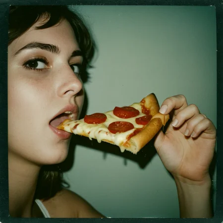 analog film photo of <lora:detailed_notrigger:0.3>
<lora:facial expression style v2:0.1> perfect hand
<lora:perfection style:0.1> perfection style
<lora:TeethXL:0.1>
<lora:detailed:0.1> detailed
<lora:Polaroid style v0.9:1> Polaroid style
Polaroid instant film photography of
a woman eating a piece of pizza with her hand, faded film, desaturated, 35mm photo, grainy, vignette, vintage, Kodachrome, Lomography, stained, highly detailed, found footage