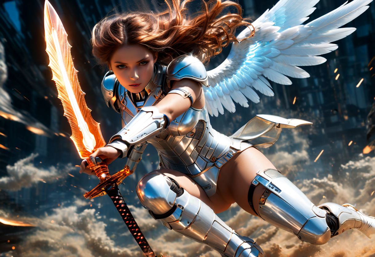 (score_9, result_8_up: 1.11angel-like girl ,(masterpiece:1.1), (best quality:1.1), piercing light, (aesthetics:1.1), (low colors:1.2), BREAK,
<lora:-_SDXL_-_holo_effect_V1.0:1>(poses: jumping, crouching, fly in the sky)((various exposure, front back, side, bottom, top, panorama, portrait, far, close)), ((holds fire sword in hand)) Futuristic epic action scene of an Angel made of translucent materials and its internal structure is clearly visible, emitting light. its precise construction. High-Tech and Futuristic Angel Body Scan Bioluminescence Optical Masterpieces Octane Rendering Unreal Engine
           , intricate details, UHDR, 32K,