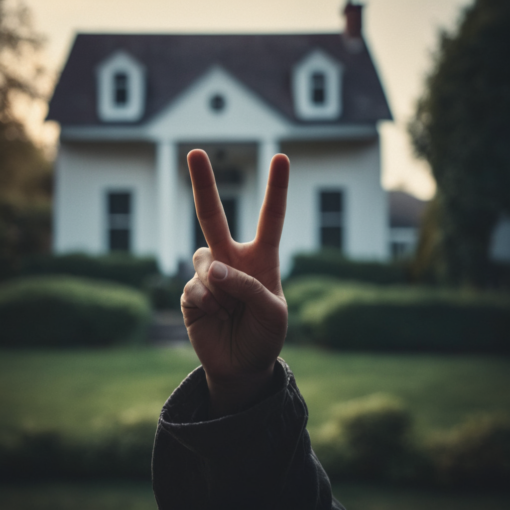 cinematic film still of  <lora:perfection style:0.1>
 <lora:detailed:0.3>
 <lora:Chiaroscuro Lighting Style:0.3>
 <lora:hand 4:0.3>
A perfect detailed photo of a person holding up a peace sign in front of a house, shallow depth of field, vignette, highly detailed, high budget, bokeh, cinemascope, moody, epic, gorgeous, film grain, grainy