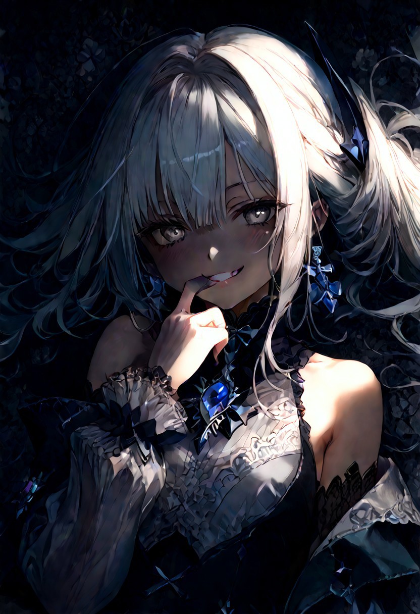 (Masterpiece:1.3), (best quality:1.2), (detailed background:1.1), (intricate details:1.1), (detailed background:1.2), 1girl, solo focus, perfect anatomy, source anime,
BREAK
(score_9, score_8_up, score_7_up), (Masterpiece), (expressive eyes), 1girl, 
Automaton, colored skin, white skin, joints,
white hair, GRAY EYES, SILVERIRIS, EYETEXTURE,
<lora:MGE_V5.0:1.2>
BREAK
erotic pose, detail background, finger near mouth,intense stare, lying on back, bloom, harsh lighting, muted colors,
dynamic angle, side shot, smirk,
BREAK
NegativeDynamics,scenery,csr style,