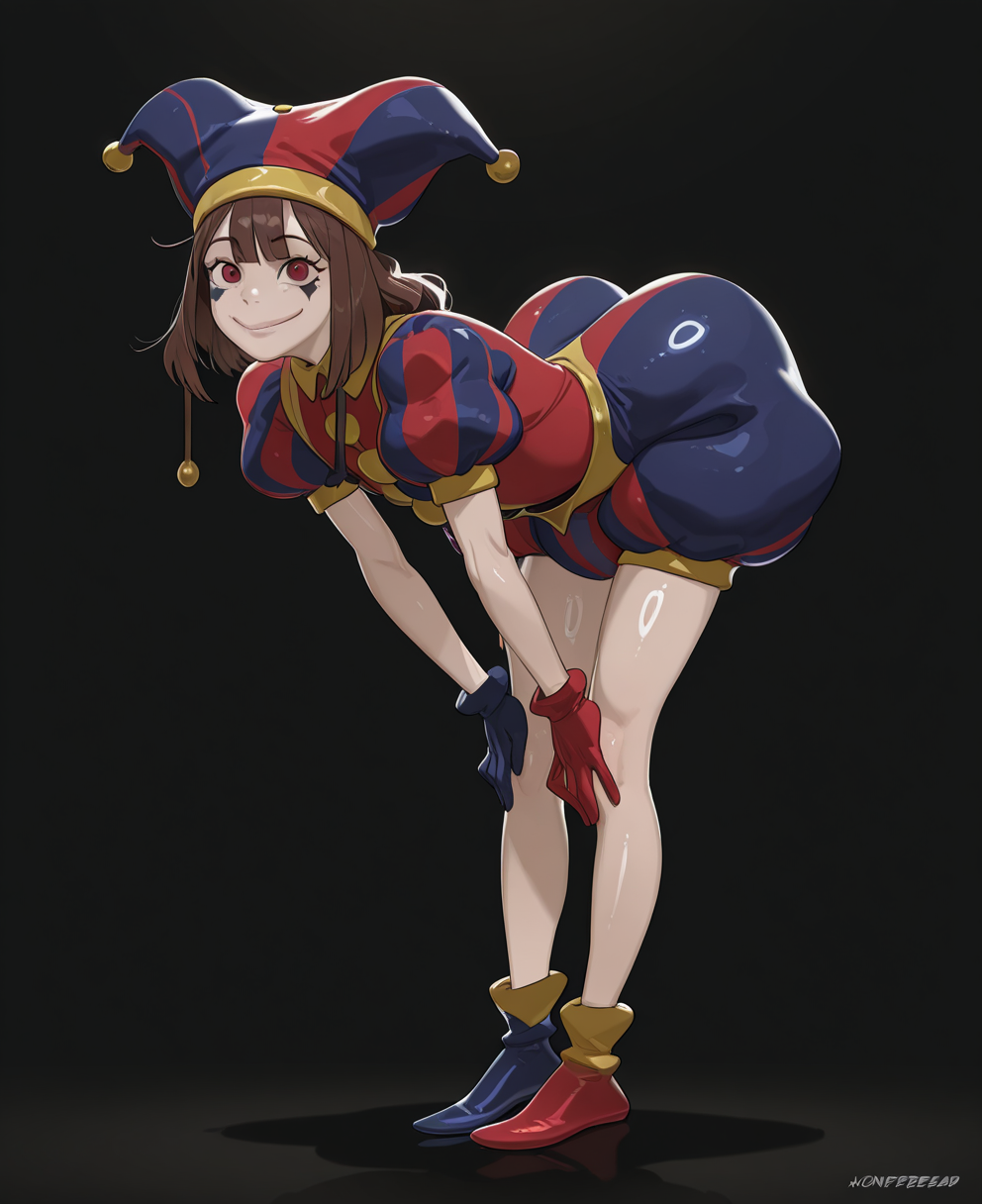 <lora:honeybread:1> honeybread,
(masterpiece), (best quality), (ultra-detailed), amazing quality, very aesthetic, illustration, perfect composition, intricate details, absurdres, incredibly absurdres, shiny skin, realistic,
 honeybread, jester, jester cap, solo, mismatched gloves, brown hair, hat, 1girl, , asymmetrical gloves, gloves, mismatched footwear, asymmetrical footwear, multicolored headwear, multicolored clothes, black background, striped headwear, red eyes, blue gloves, blue footwear, striped clothes, red headwear, red gloves, puffy sleeves, simple background, red footwear, puffy short sleeves, short sleeves, smile, , blue headwear, striped clothes, general