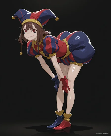 <lora:honeybread:1> honeybread,
(masterpiece), (best quality), (ultra-detailed), amazing quality, very aesthetic, illustration, perfect composition, intricate details, absurdres, incredibly absurdres, shiny skin, realistic,
honeybread, jester, jester cap, solo, mismatched gloves, brown hair, hat, 1girl, , asymmetrical gloves, gloves, mismatched footwear, asymmetrical footwear, multicolored headwear, multicolored clothes, black background, striped headwear, red eyes, blue gloves, blue footwear, striped clothes, red headwear, red gloves, puffy sleeves, simple background, red footwear, puffy short sleeves, short sleeves, smile, , blue headwear, striped clothes, general