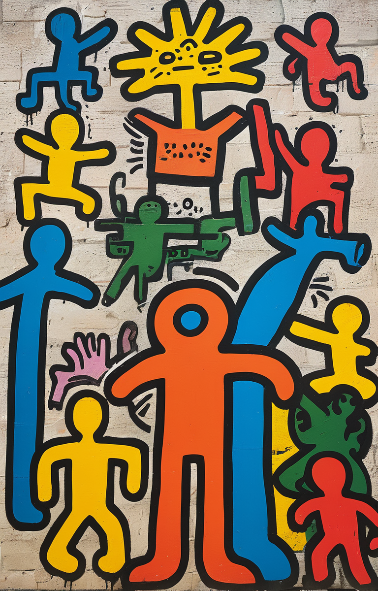 masterpiece,best quality,<lora:tbh164-sdxl:0.9>,illustration,style of Keith Haring, portrait of family