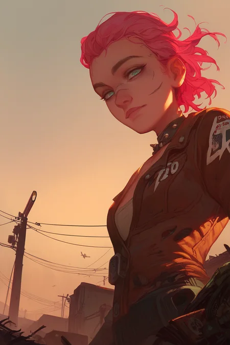 score_9, score_8_up, score_7_up, score_6_up, 1girl, solo, sexy, Tango pink detached hair, :|, wearing Miniskirt, perspective, at wasteland, d, evening, looking at viewer
<lora:feason_style_10:1> feason style