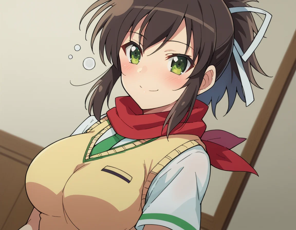 score_9, score_8_up, score_7_up, source_anime,
skasuka, <lora:sk-asuka-ponyxl-lora-nochekaiser:1>
asuka, brown hair, green eyes, ribbon, hair ribbon, ponytail, smile, large breasts,
skirt, school uniform, necktie, scarf, short sleeves, sweater, sweater vest,
indoors, bed, bed room, on side, blush, drunk,
looking at viewer, dutch angle, cowboy shot