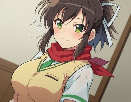 score_9, score_8_up, score_7_up, source_anime,
skasuka, <lora:sk-asuka-ponyxl-lora-nochekaiser:1>
asuka, brown hair, green eyes, ribbon, hair ribbon, ponytail, smile, large breasts,
skirt, school uniform, necktie, scarf, short sleeves, sweater, sweater vest,
indoors, bed, bed room, on side, blush, drunk,
looking at viewer, dutch angle, cowboy shot