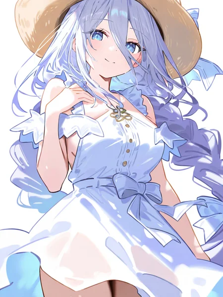 1girl,looking at viewer,smile,solo,,simple background,white background,cowboy shot,hat,takamiya,breasts,<lora:takamiya-000010:1.2>, masterpiece, best quality, very aesthetic, absurdres,newest, incredibly absurdres,