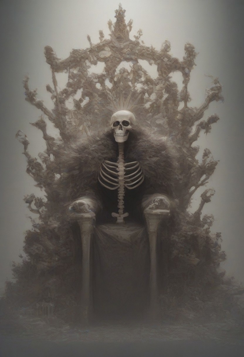 score_9, score_8_up, score_7_up, score_6_up,
one skeleton of dead king wearing crown on a lavish golden throne, boneswm