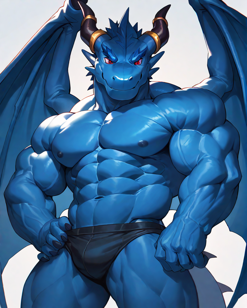 source_furry,score_9,score_8 up,score_7 up,score_6 up,male,anthro,furry,1boy,solo,blue_dragon,dragon,wings,horns,blue body,red eyes,muscles,muscular,bodybuilder,abs,pectorals,biceps,huge muscles,large muscles,hyper muscles,<lora:Blue_Dragon:0.9>,