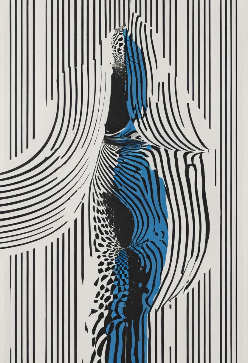 Bw-grignani, Surreal Harmony, Closeup Portrait, An Abstract surreal n Abstract surreal colorful simple painted black armored Knight standing at a cliff Wielding sword throughout the frame, blue Blood Splash, made of lines, vertical lines, horizontal lines, Portrait Made of intertwining snakes, weaving over and under each other throughout the frame, emphasis effect, moire effect, awash in colorful shades, seamlessly extends the lines,