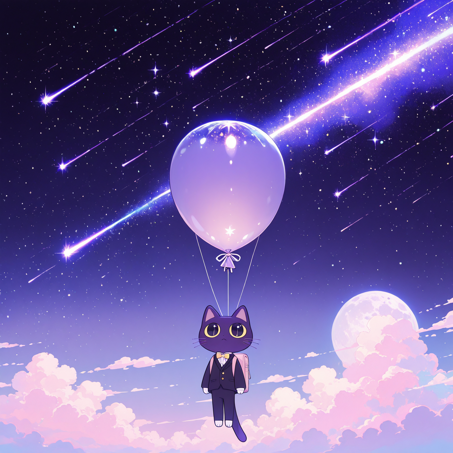 IllusP0s, ultraviolet,no humans
,ADDCOMM,
starry space, light particles, sparkles, space, galaxy, detailed,magical, meteor shower, momosp
,ADDROW,
starry space, light particles, sparkles, space, galaxy, detailed, momosp,, meteor shower
,ADDCOL,
tiny purple balloon, dacutechibi, chibi style focus,stars, sparkling
,ADDCOL,
starry space, light particles, sparkles, space, galaxy, detailed, momosp, giant moon, detailed
,ADDROW,
sparkling clouds, above clouds, high up, pastel colors, pink clouds| aqua clouds| purple clouds, momosp
,ADDCOL,
tuxedo cat hanging from a string,  whiskers, animal focus, big black eyes, pleading eyes, sparkling clouds, above clouds, high up, pastel colors, pink clouds| aqua clouds| purple clouds,dacutechibi, chibi style focus,backpack,(solo)
,ADDCOL,
sparkling clouds, above clouds, high up, pastel colors, pink clouds| aqua clouds| purple clouds, momosp
,  <lora:MomoSweetSpaceILL:1> <lora:DaCutechibiart:1>