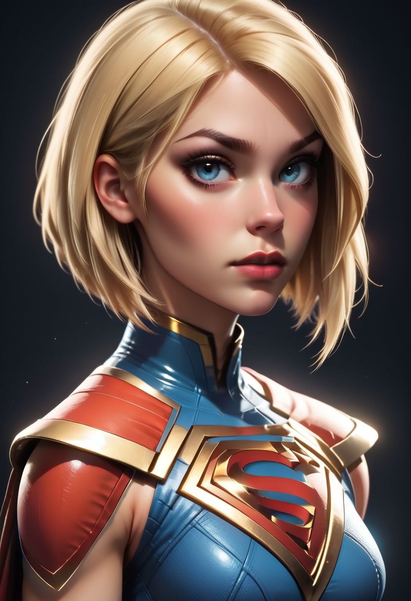 score_9, score_8_up, score_7_up, score_6_up, score_5_up, score_4_up score_9,score_8_up, digital art, upper body shot, realistic 3D illustration, Supergirl_Pony, soft lighting, contemplative expression, dark background, subtle makeup, high-resolution, detailed texture, emotional depth, dramatic mood, tight clothes, side profile, serene atmosphere, cinematic lighting. medium perfectly round breasts, short hair, blonde hair, blue eyes, firm breasts, SkinHairDetail, eye contact, looking at viewer, cape