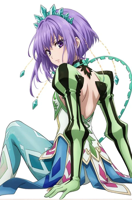 <lora:add-detail-xl:1>source anime, detailed, official art, masterpiece,
<lora:HandFineTuning_XL:1>
BREAK,
white background,
sitting, emotionless, dynamic angle, (from behind:0.6), (from side:0.6), looking back,
BREAK,
<lora:littlequeen_pdxl_v01:0.8>littlequeen, purple hair, purple eyes, sidelocks, short hair, green dress, hair ornament, puffy sleeves, clothing cutout, tight pants, white tight pants, white footwear, chain,