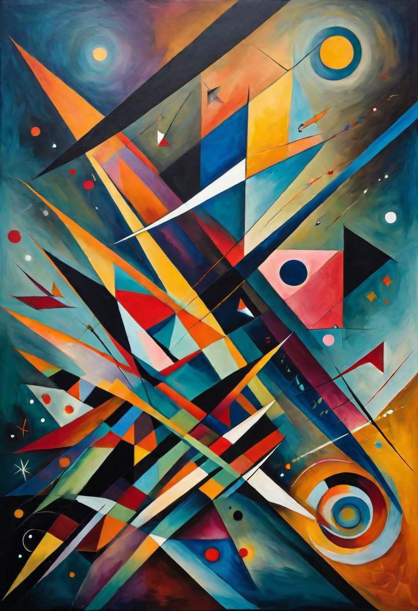 Design an abstract birds in the style of Kandinsky and Paul Klee , dark colors evoke the essence of gothic. tea time, abstracted into geometric shapes, create a captivating . The abstract style energy into the design while maintaining a recognizable Abstract painting in Kandinsky style with 5 colors