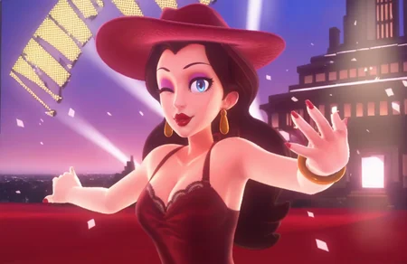 Score_9, score_8_up, score_7_up, score_6_up, BREAK
screencap, outdoors, night, stage, spotlight, 1girl, solo, confetti
<lora:Pauline_Super_Mario_Odyssey__Pony_Diffusion:0.9> Pauline_SMO, brown hair, blue eyes, eyelashes, red lipstick, nail polish, gold earrings, gold bracelet on left wrist, red hat, cleavage, lace-trimmed bra, portrait, looking at viewer, smile, one eye closed