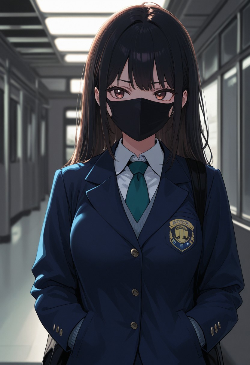 1girl, metro, Smooth_Quality, school uniform, vivid colors, face mask