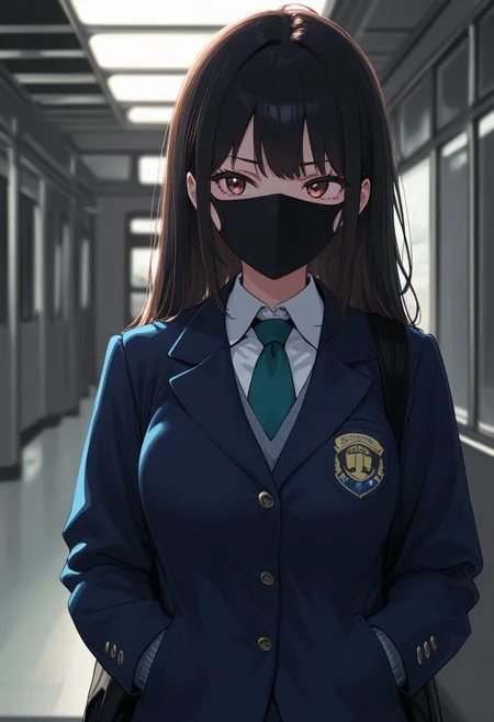 1girl, metro, Smooth_Quality, school uniform, vivid colors, face mask