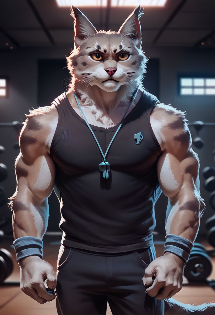 score_9, score_8_up, score_7_up, score_6_up, score_5_up, score_4_up,
realistic photo, volumetric lighting,
concept art, digital art, realistic,
beautiful, vector,
furry,
Fizruk, whistle on neck,
gym, muscles