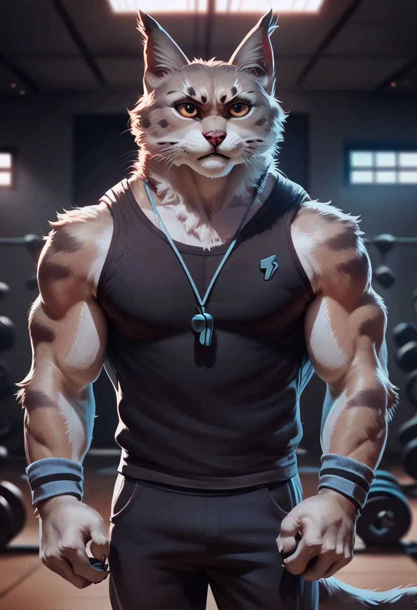 score_9, score_8_up, score_7_up, score_6_up, score_5_up, score_4_up,
realistic photo, volumetric lighting,
concept art, digital art, realistic,
beautiful, vector,
furry,
Fizruk, whistle on neck,
gym, muscles