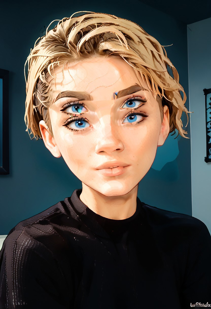 masterpiece, best quality, amazing quality, very aesthetic, absurdres, imtdshadybugillus, 1girl, Four eyes, gwen stacy, blonde hair,undercut,blue eyes