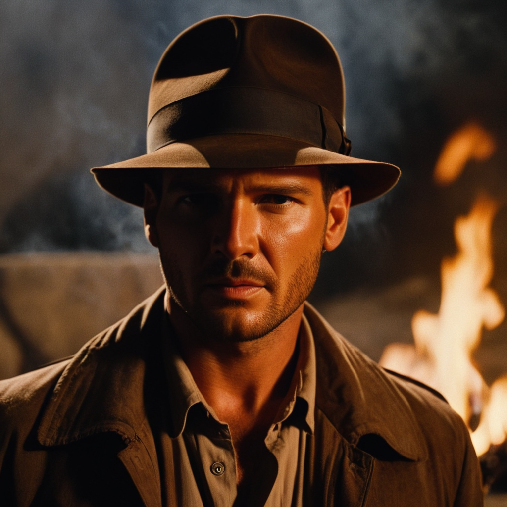 cinematic film still of  <lora:1980's style:1>
In the 1980's indiana jones a man in a hat and jacket standing in front of a fire,solo,looking at viewer,shirt,1boy,hat,jacket,male focus,facial hair,realistic,fedora , realistic,realism, detailed, perfection,perfect,filmic,retro,vintage,classic,different haircut,different look,different style,different people, 1980's style , 1980 style, shallow depth of field, vignette, highly detailed, high budget, bokeh, cinemascope, moody, epic, gorgeous, film grain, grainy