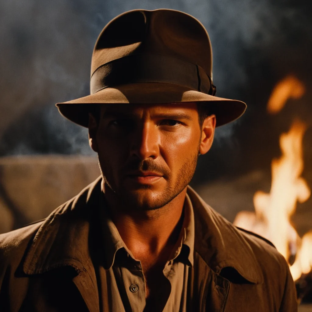 cinematic film still of  <lora:1980's style:1>
In the 1980's indiana jones a man in a hat and jacket standing in front of a fire,solo,looking at viewer,shirt,1boy,hat,jacket,male focus,facial hair,realistic,fedora , realistic,realism, detailed, perfection,perfect,filmic,retro,vintage,classic,different haircut,different look,different style,different people, 1980's style , 1980 style, shallow depth of field, vignette, highly detailed, high budget, bokeh, cinemascope, moody, epic, gorgeous, film grain, grainy