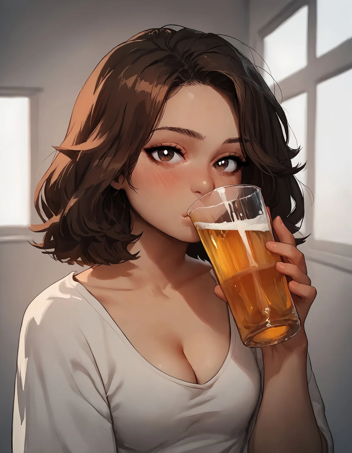 score_9, score_8_up, score_7_up, score_6_up, score_5_up, score_4_up,
1girl, sexy face, brown hair, cute face, kawai girl, (hazel eyes), small perky breasts, collarbone, tshirt, cleavage, looking at viewer, [blush], (drinking beer), distant shot,
<lora:incase-ilff-v3-4:0.6> <lora:g0th1cPXL:0.6><lora:Drinking_Beer_Concept:0.8>