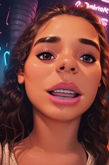 g0th1c, glowing, neon lights, score_9, score_8_up, score_7_up, score_6, score_5, score_4, source_cartoon, realistic, princess Moana from above, close-up, lips,rating_questionable, lowrise, midriff, ,open mouth,8r4c3t4n<lora:8r4c3t4n-000009:.95> nose, <lora:adventurewitcheswould:0.3> <lora:g0th1c2XLP:0.8>