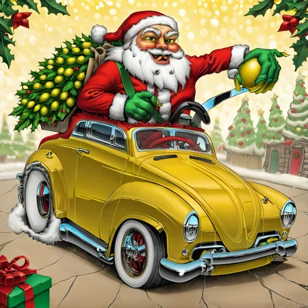 solo, <lora:mistletoe_mercenaries:1> mistletoe mercenaries, Yellow convertable driven by mercenary santa claus, <lora:sdxl_photorealistic_slider_v1-0:0.8> <lora:PerfectEyesXL:0.8> perfecteyes, Photo, colorful, vivid, beautiful, photorealistic, 16k resolution, intricate, highly detailed, gorgeous, 3D shading, by Greg Rutkowski, <lora:M0nstrcrz_SDXL_v1_32:1>