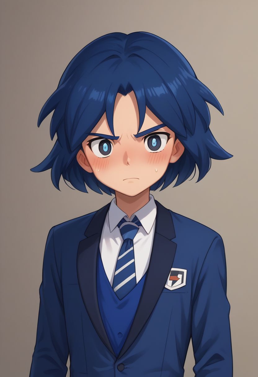score_9, score_8_up, source_anime, highly detailed, 1boy, solo, male_focus, slender, skinny,
hikaru, solo, soccer uniform, 1boy, male focus, blue hair, sportswear, blue eyes, upper body, formal, suit, necktie, blush, embarassed
indoor,