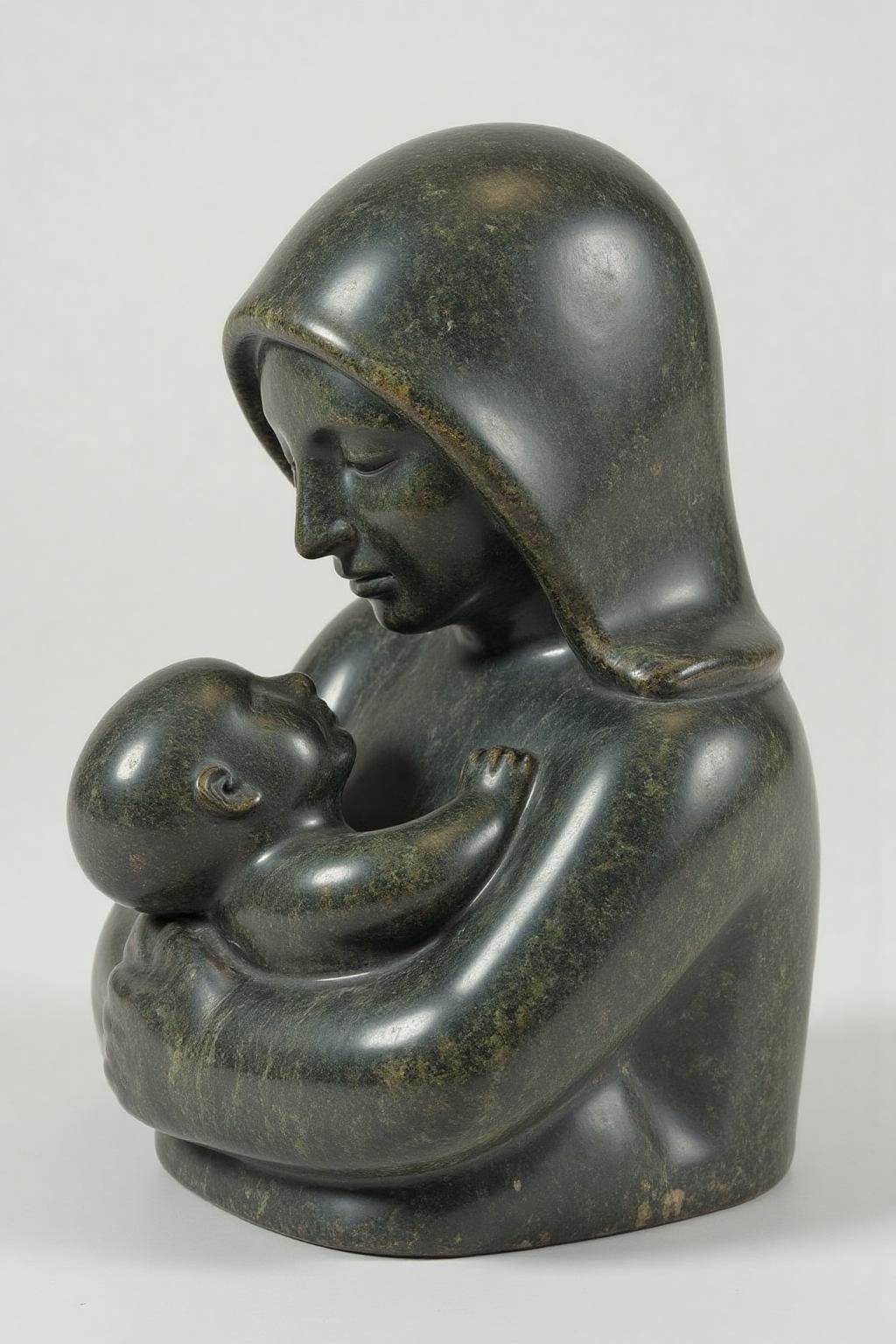 sculpture of a mother  holding a baby. <lora:inuit_cap_d6a3e12:0.8><lora:821724490657569990:0>