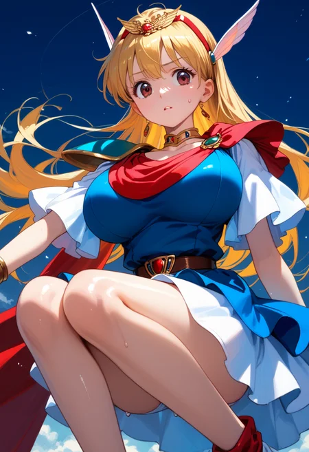 score_9, score_8_up, score_7_up, score_6_up, anime_lineart
1girl, solo,
<lora:chacha magical princess:1>, chacha magical princess, blonde hair, jewelry, dress, bracelet, cape, brown eyes, red eyes, tiara, skirt, choker, shoulder armor, hairband, armor, belt, pauldrons, bow,
huge breasts,
sweat, shiny skin,