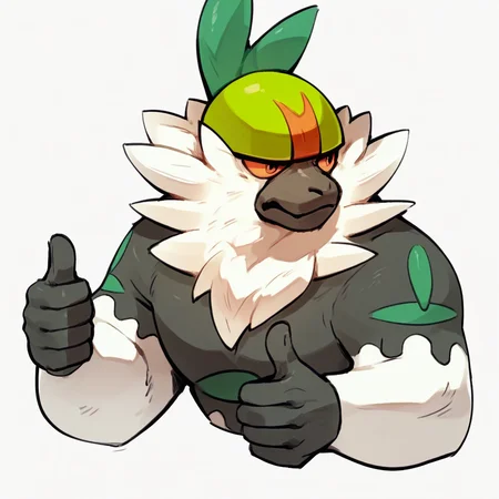 Score_7_up, score_8_up, score_9, upper body, passimian, pokemon (creature), helmet, (thumbs up), simple background,