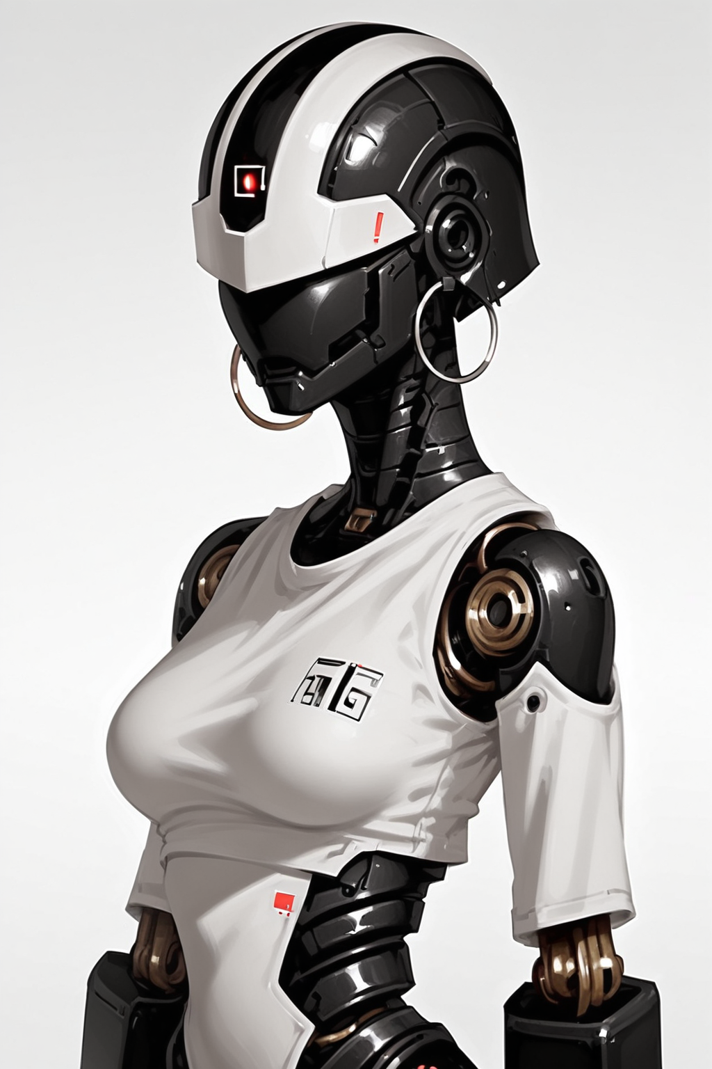 1girl, robot, humanoid robot, solo, breasts, robot joints, joints, upper body, science fiction, hoop earrings, robot girl, medium breasts, no mouth, helmet
 <lora:RI--Mixmain:1> lineless