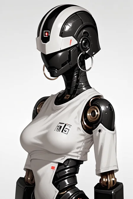1girl, robot, humanoid robot, solo, breasts, robot joints, joints, upper body, science fiction, hoop earrings, robot girl, medium breasts, no mouth, helmet
<lora:RI--Mixmain:1> lineless