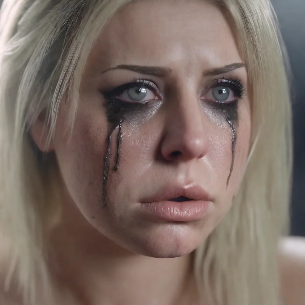 a blonde woman, ruined makeup, sad, beautiful face, huge tits, highly detailed, 4k, 8k, smooth, sharp focus <lora:ruined1:0.651>