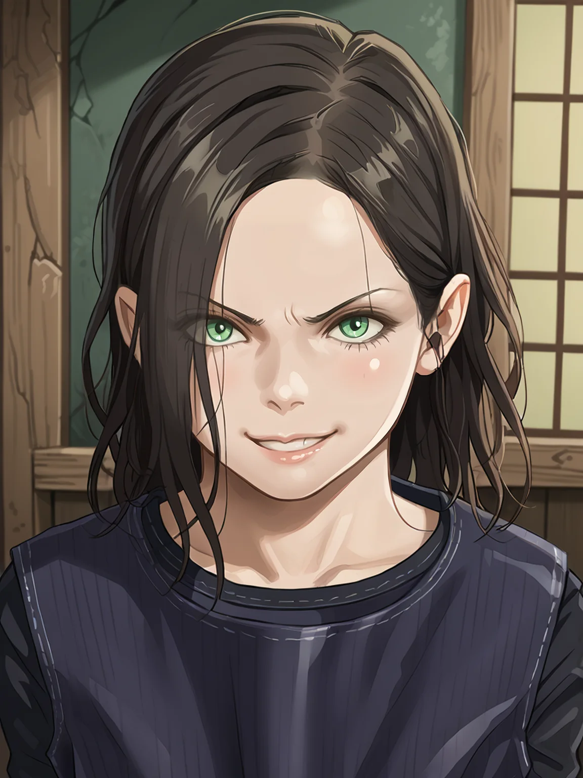 realistic, 1girl, source_anime, score_9, looking at viewer, <lora:zPDXL3:0.8> <lora:Pony_DetailV2.0:0.85> asymmetrical
darkness, nighttime, <lora:Based Eveline:1> sevenline, smirk
<lora:CSPNY1:1>