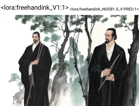 solo, short hair, black hair, long sleeves, 1boy, holding, standing, male focus, tree, facial hair, traditional media, beard, robe, mustache, old, old man
masterpiece, absurdres,
<lora:freehandink_V1:1>