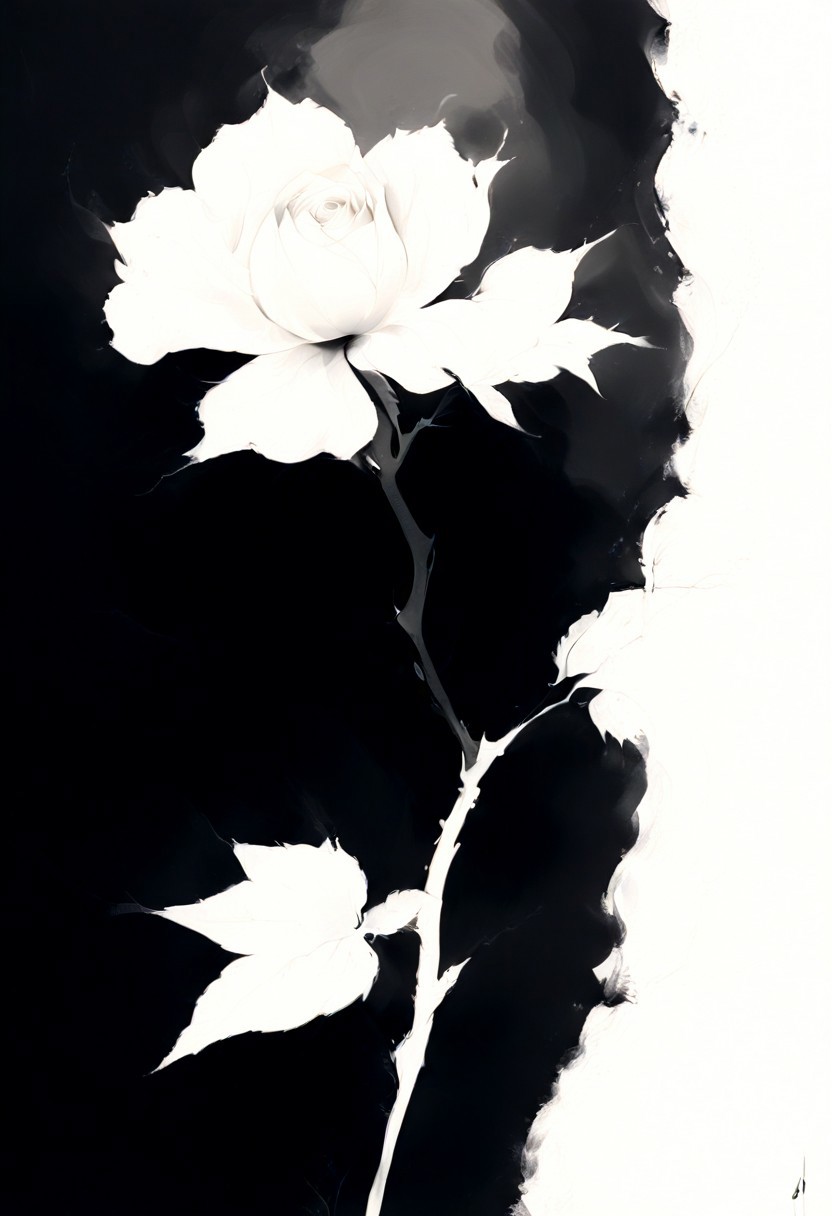 Title: Minimalistic Black-and-White Rose
Description:
A minimalist black-and-white depiction of a rose, created with elegant simplicity. The design consists of clean, flowing lines that form the delicate petals and curving stem. Negative space is skillfully used to define the rose’s shape, creating a striking yet understated aesthetic.
The petals are abstract but recognizable, with their layered curves hinting at the rose’s natural beauty. The stem is a single, unbroken line with subtle thorns and a single leaf, adding balance to the composition. This artwork is perfect for lovers of minimalism, modern design, and timeless floral imagery.
Keywords/Tags: Minimalist Art, Black-and-White, Rose, Line Art, Negative Space, Abstract Floral, Elegant Design, Modern Minimalism, Monochrome Illustration, Black and white art, in the style of noma-bar, ArsMJStyle, Minimalist Vector Art, ananmo