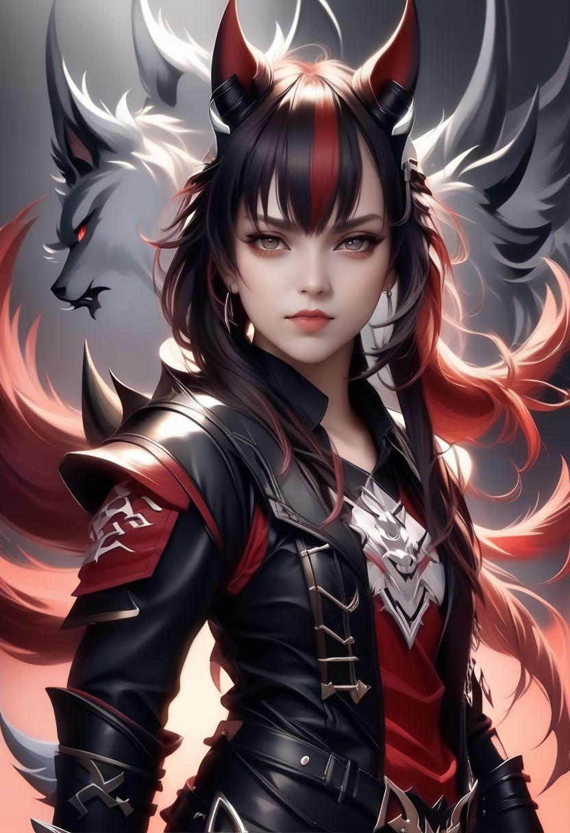 A horned female teen rogue wearing ((leather armor)), black suit, oni girl with wolf-ears, dangerous Kemonomimi waif, brunette assassin, tiefling thief, black hair, three small horns, [onii (Shuna, Hakurou) horns], tri-horn (masterpiece:1.5), (best quality), (disharmonic + ugly + unaesthetic:1.5)