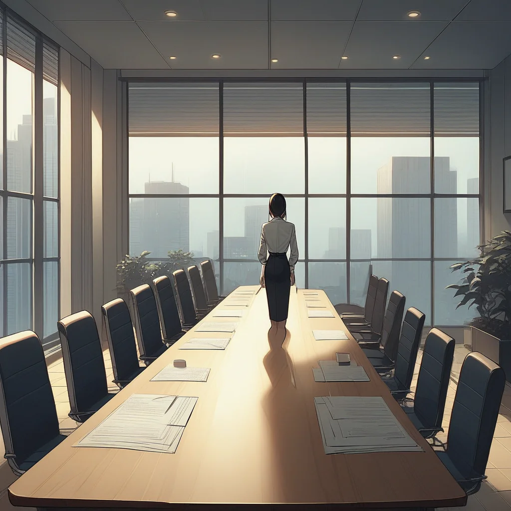 score_9, score_8_up, score_7_up, score_6_up, score_5_up, score_4_up, zPDXL2,source_anime,rating_questionable, <lora:Meeting_Room:0.8> m33t1ng, indoors, long table, chairs, window, office