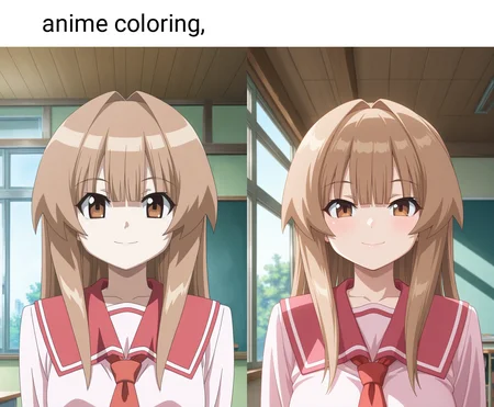 masterpiece, best quality, amazing quality, 1girl, solo, anime coloring, (portrait:1.2), sunww, brown eyes, brown hair, long hair, very long hair, bangs, school uniform, pink serafuku, red sailor collar, pink shirt, looking at viewer, smile, indoors, day, skindentation, detailed clothing folds, depth of field, sharp, high contrast, dynamic light <lora:Seto_Sun_Seto_no_Hanayome_ill_v10:0.9>